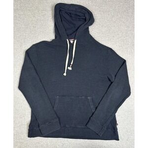 Sol Angeles Hoodie Mens Large Navy Blue Waffle Knit Pullover Kangaroo Pocket